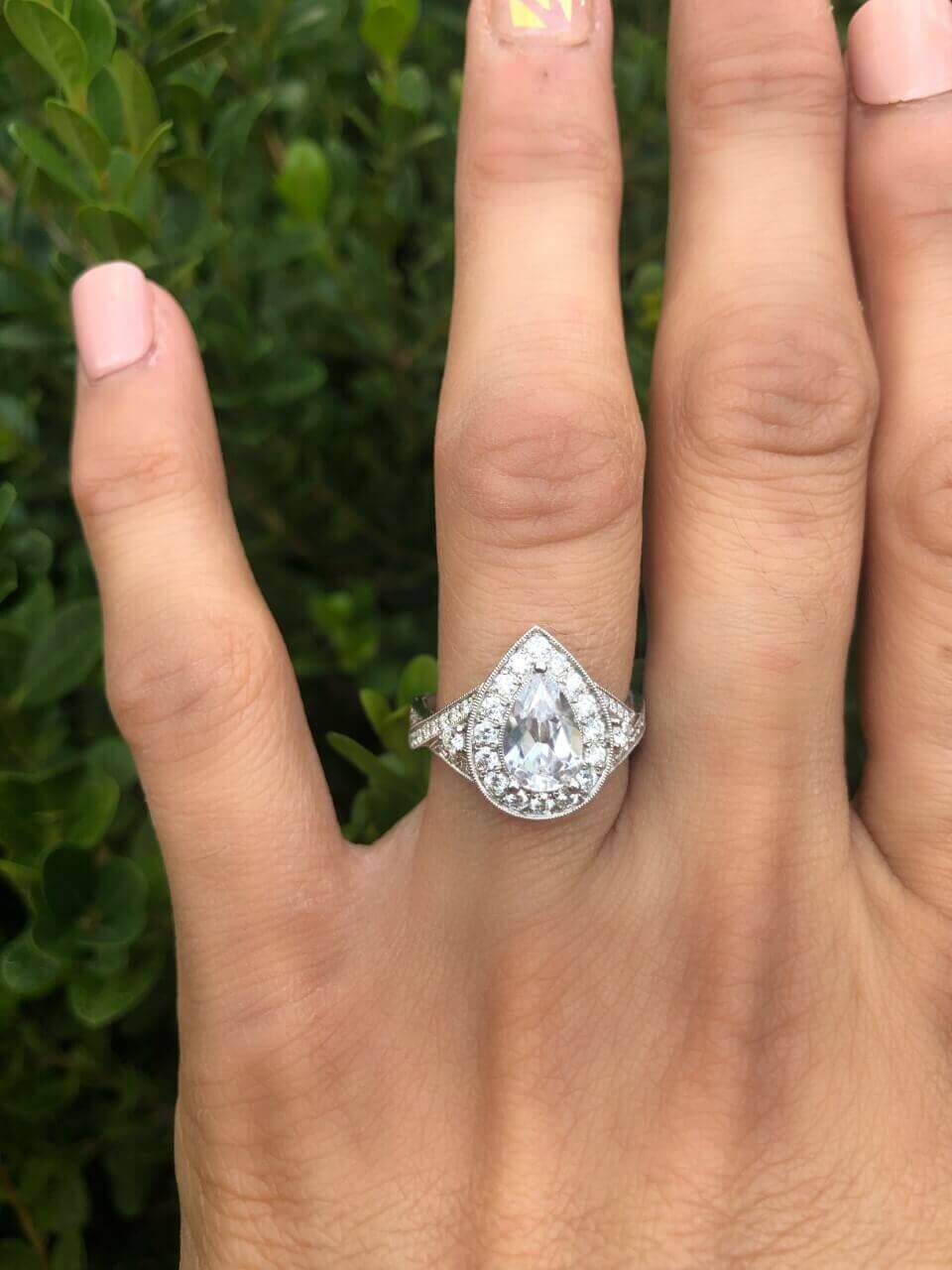 Sylvie White Gold Pear Shaped Vintage Diamond Engagement Ring