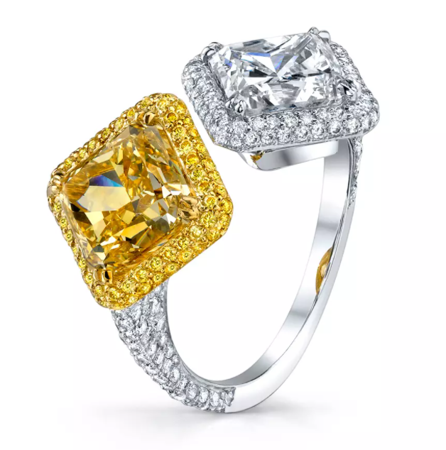 KJ5 Bypass Yellow diamond and radiant diamond engagement Ring