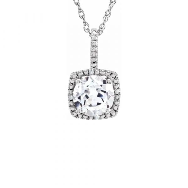 King Jewelers Diamond Halo April Birthstone Necklace