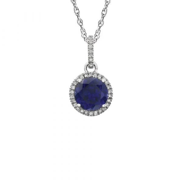 King Jewelers Diamond Halo September Birthstone Pendant