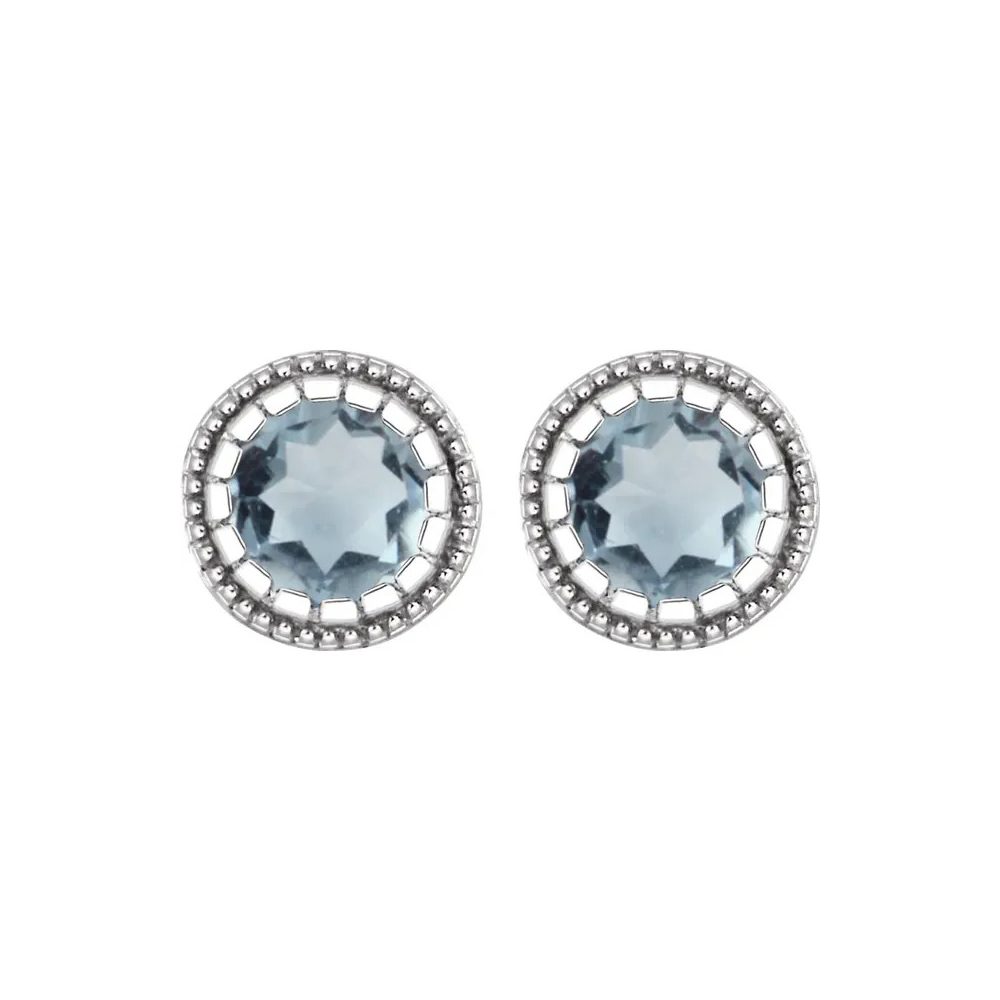 King Jewelers Bezel Set Aquamarine March Birthstone Earrings