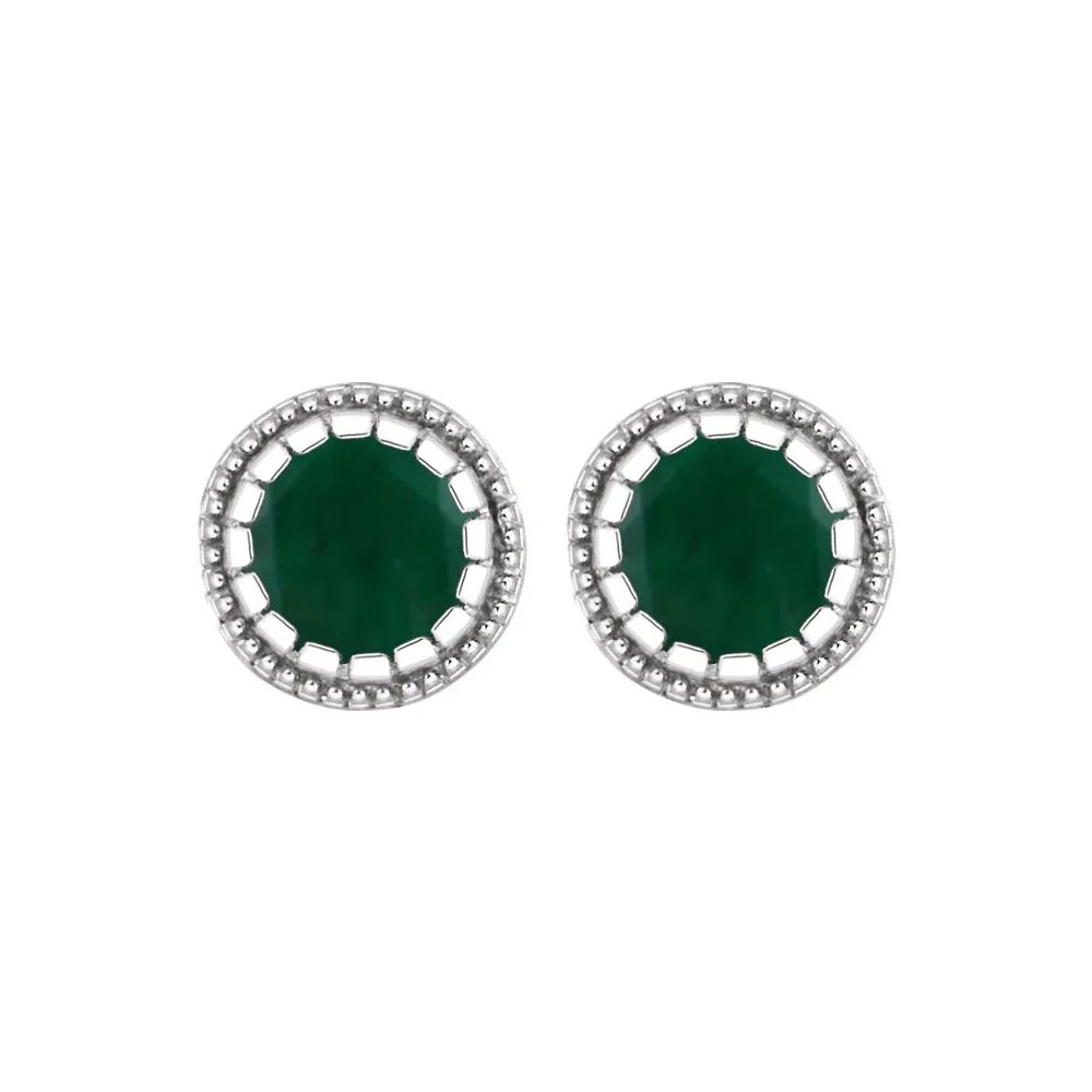King Jewelers Bezel Set Emerald May Birthstone Earrings