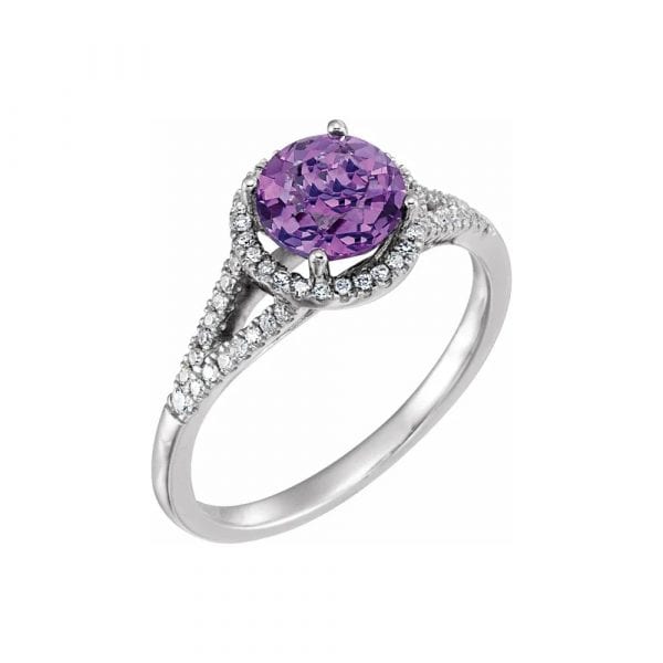 King Jewelers Amethyst and Diamond Halo February Birthstone Ring