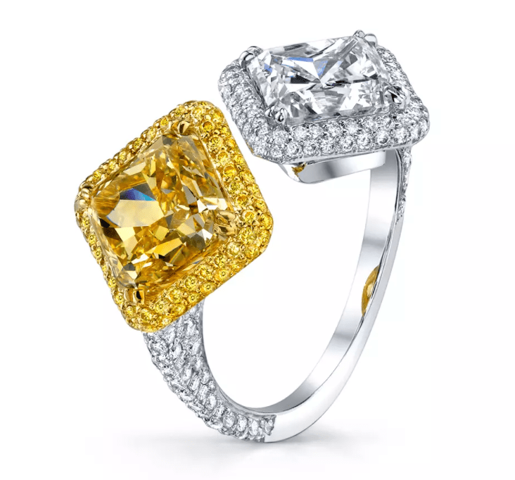 KJ5 Bypass yellow fancy and diamond ring
