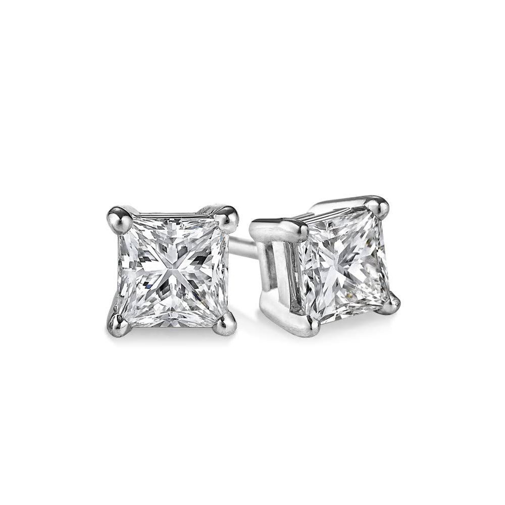 King Jewelers 14K White Gold 0.30ct Princess Cut Diamond Stud Earrings