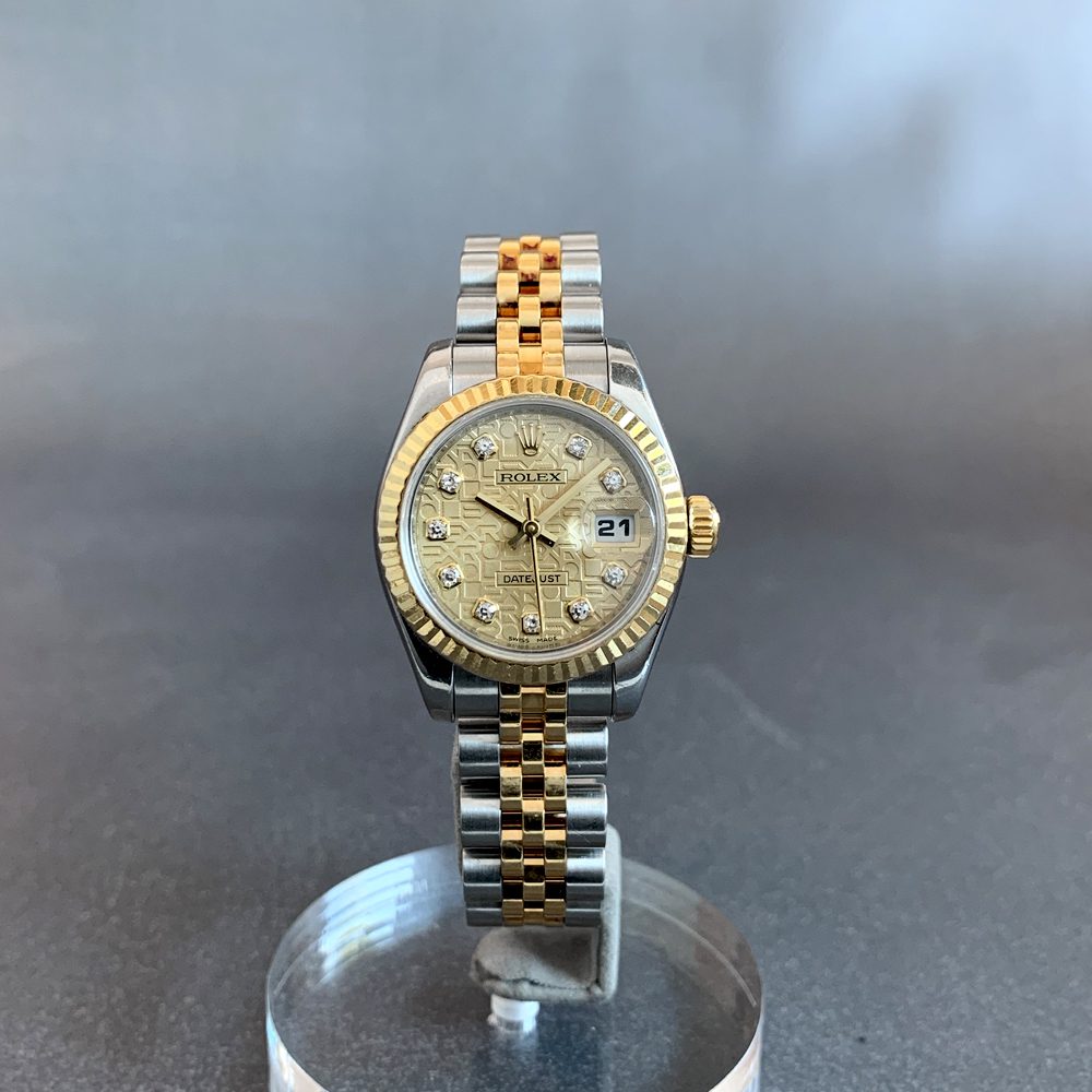 Rolex Datejust 26 Yellow Gold/Steel Silver Diamond Dial & Fluted