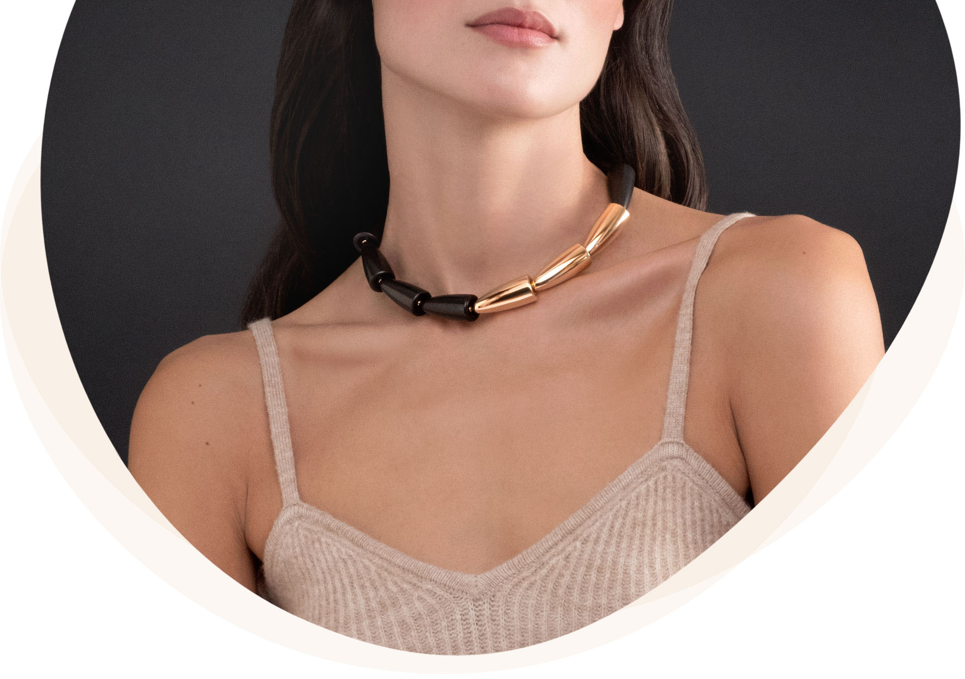 Vhernier Calla Necklace in Rose Gold and Ebony on model